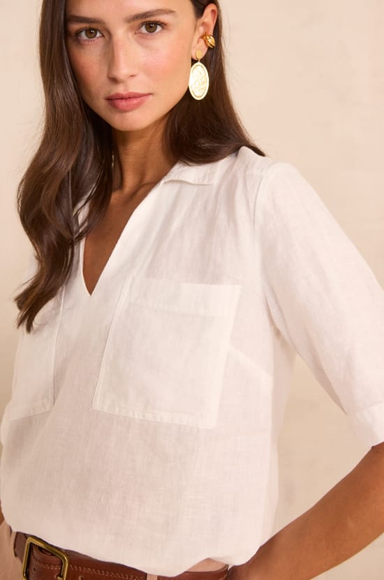 DELVA short-sleeved linen blouse;${refinementColor}