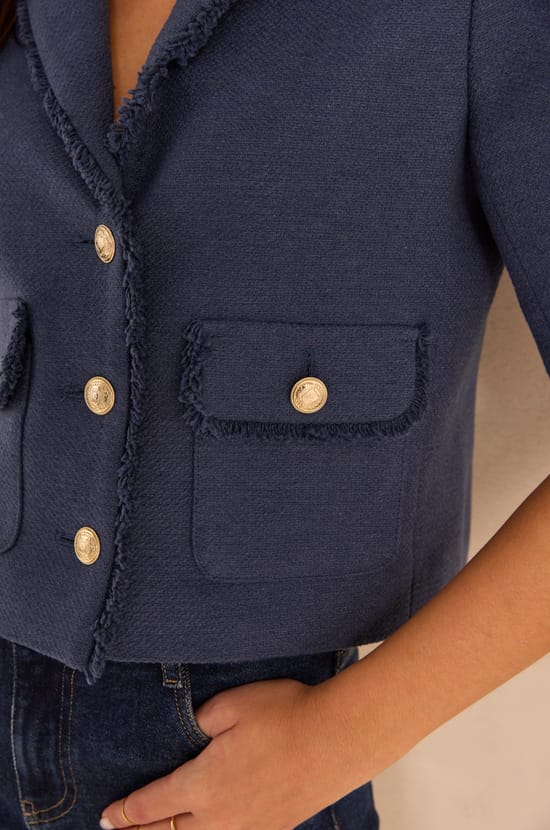 Veste de tailleur tweed en coton m&eacute;lang&eacute; VALENCE;${refinementColor}