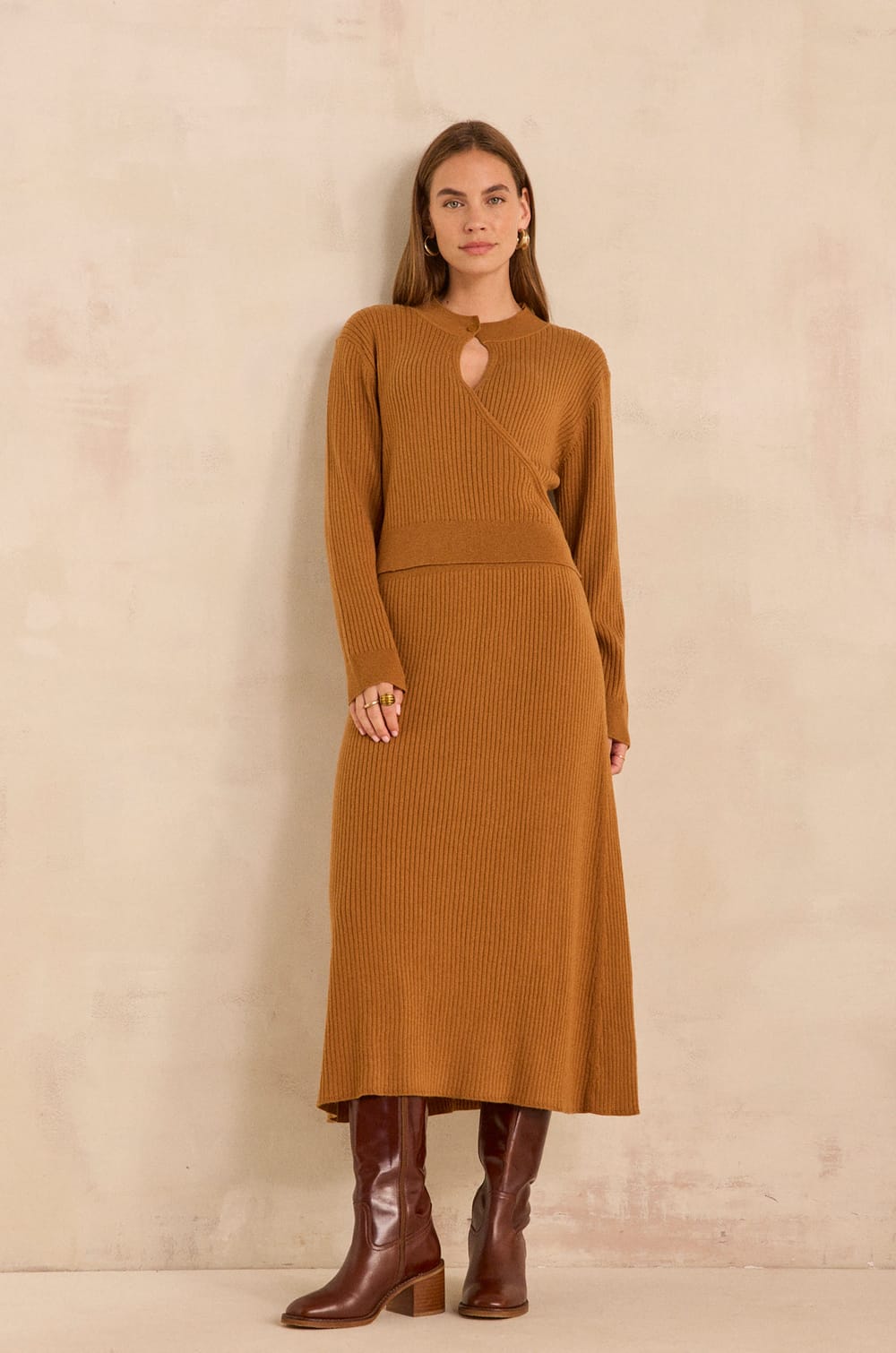 Slim fit mixed wool knit dress PAMELA;${refinementColor}