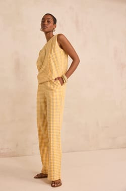 Pantalon droit imprim&eacute; vichy en coton THEODORE;${refinementColor}