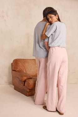 Unisex wide trousers in blended linen POIVRE;${refinementColor}