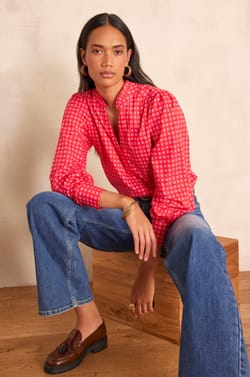 BETH cotton blouse with floral print;${refinementColor}