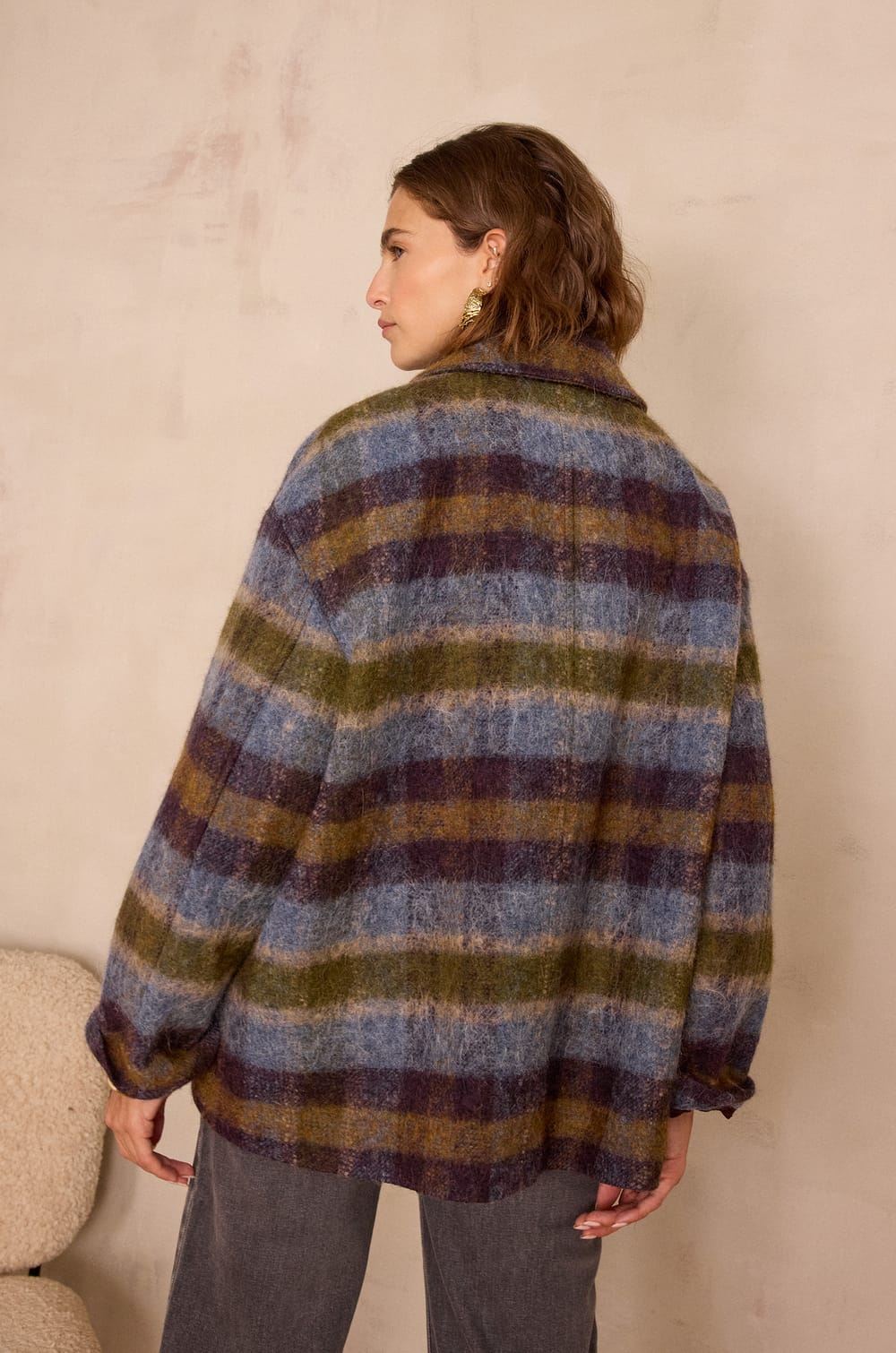 DANNY mid-length checked wool coat;${refinementColor}