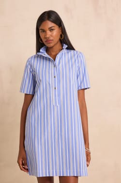 Robe droite ray&eacute;e &agrave; manches courtes en coton BLAKE;${refinementColor}