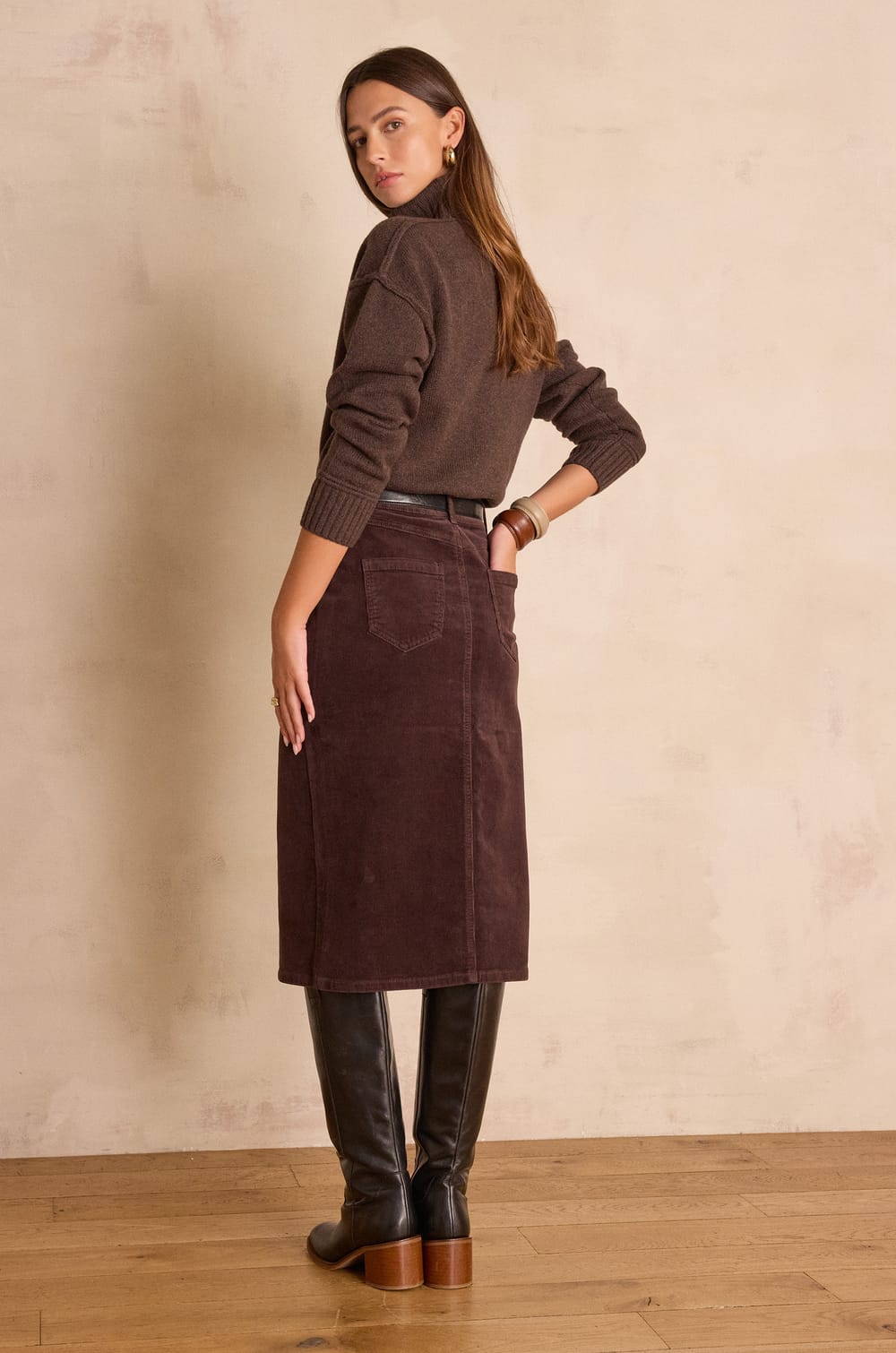CLEO corduroy straight skirt;${refinementColor}