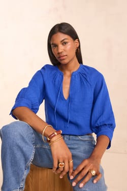 Blouse &agrave; manches 3/4 en lin DAMIA;${refinementColor}