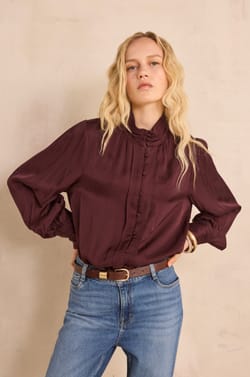MAY high-neck satin blouse;${refinementColor}