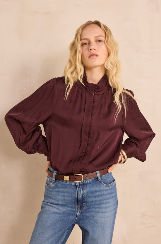 MAY high-neck satin blouse;${refinementColor}