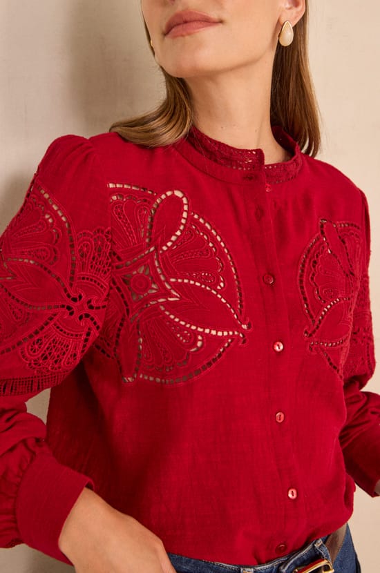Long-sleeved cotton embroidered blouse MARTHA;${refinementColor}