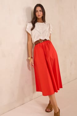 Jupe midi fluide en coton BRUNE;${refinementColor}