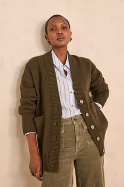 Long-sleeved khaki sweater made of blended wool and yak AYRTON;${refinementColor}