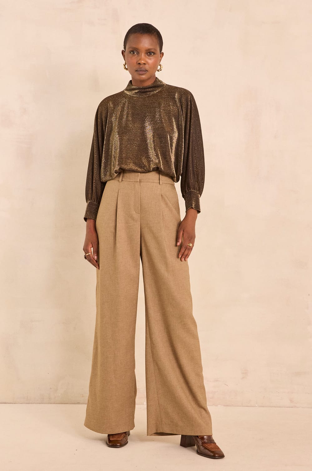 High-waisted bronze trousers FLAUBERT;${refinementColor}