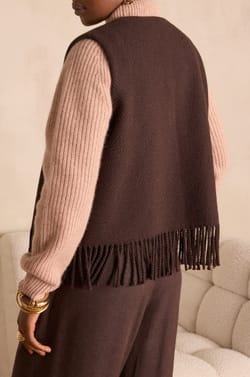 Gilet &agrave; franges PAIGE en laine;${refinementColor}