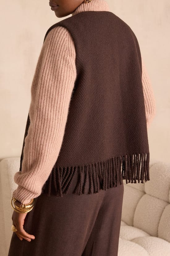 Gilet &agrave; franges PAIGE en laine;${refinementColor}