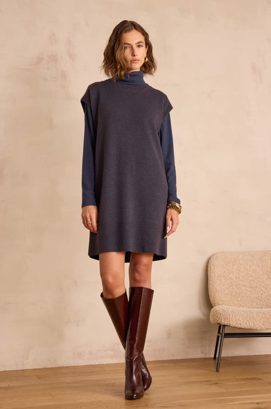 RAPHAELLE sleeveless wool dress;${refinementColor}