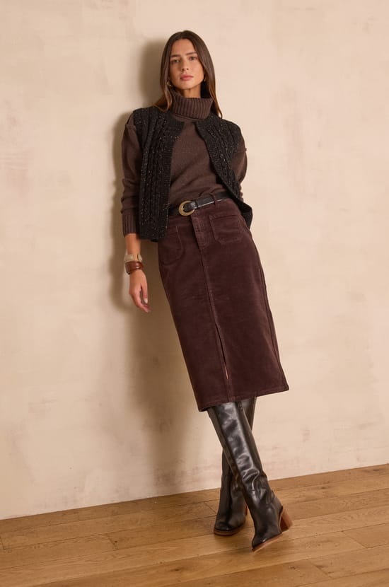 CLEO corduroy straight skirt;${refinementColor}