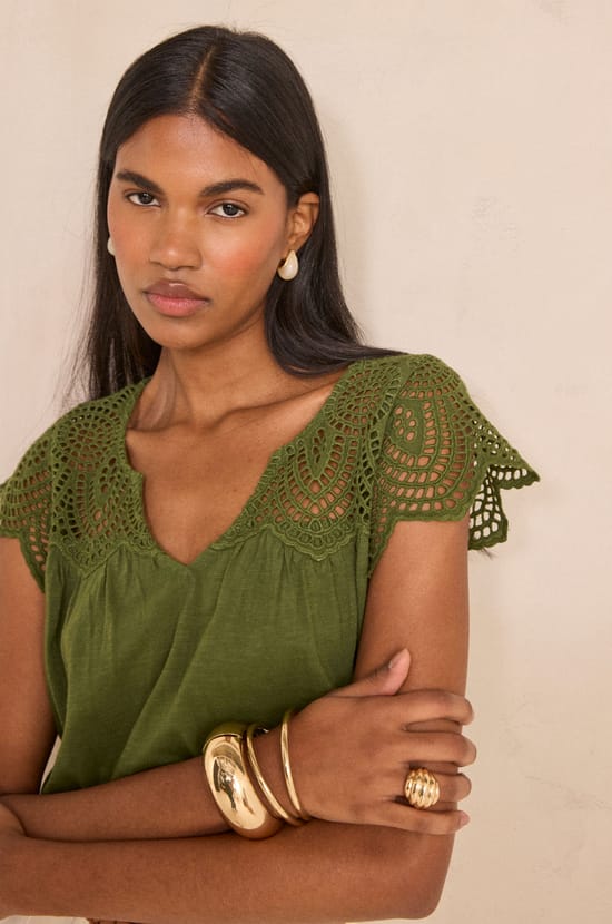 Embroidered short-sleeve cotton top LILOU;${refinementColor}