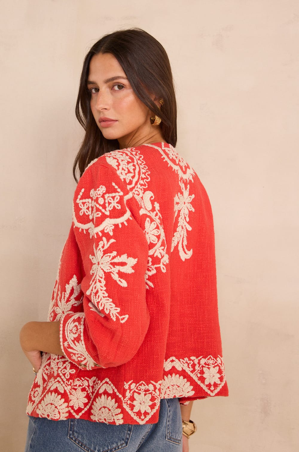 VALMA long sleeve embroidered cotton jacket;${refinementColor}
