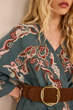 Embroidered 3/4 sleeve cotton jacket NOURIA;${refinementColor}