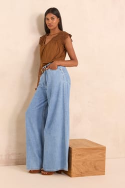 Lilou short-sleeved embroidered cotton top;${refinementColor}