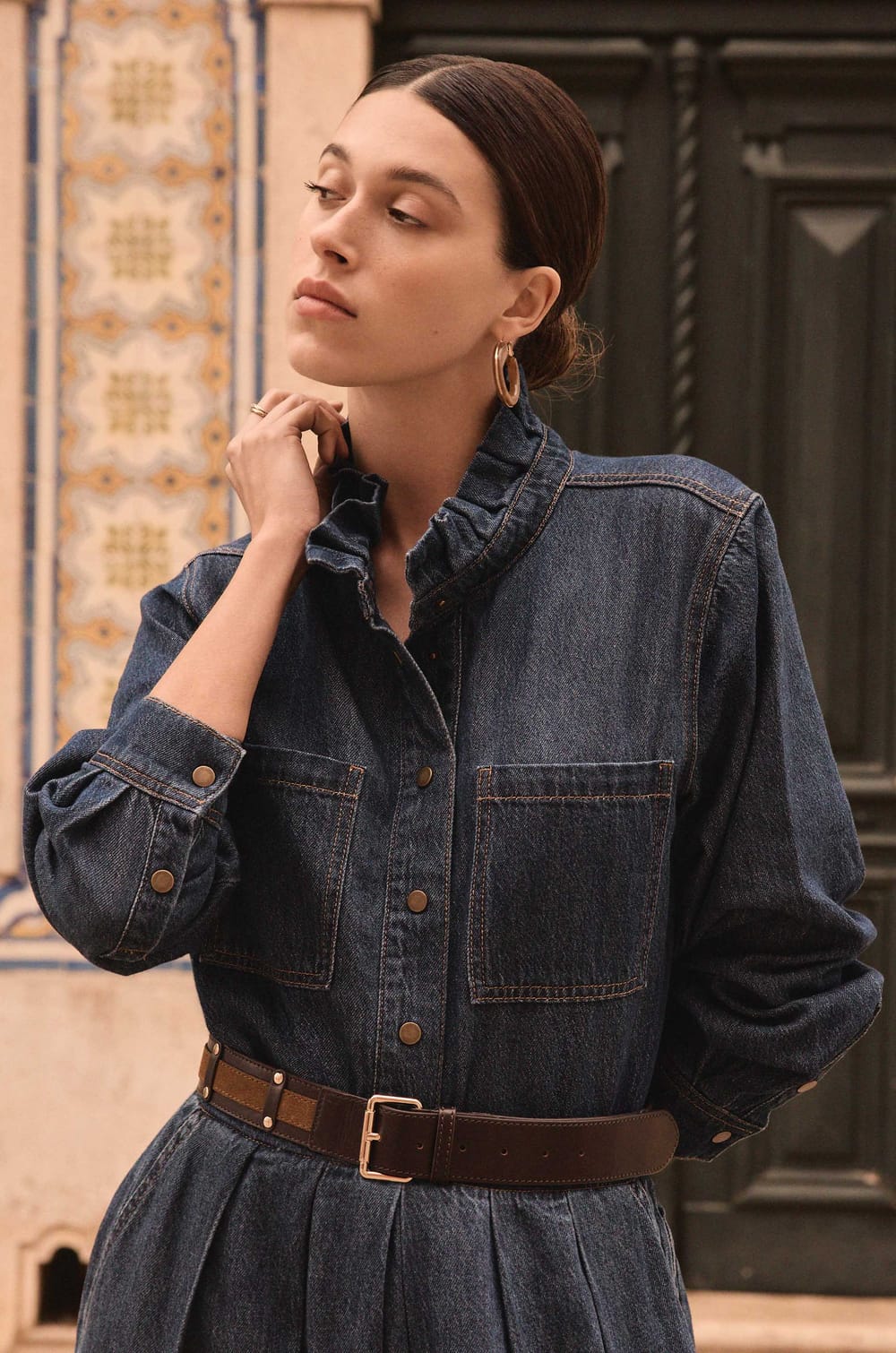 Denim blouse in 100% cotton DENISE;${refinementColor}