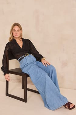 Embroidered cotton V-neck blouse DANIELA;${refinementColor}