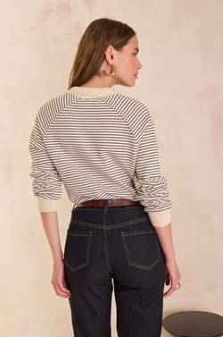 Striped polo collar sweatshirt in 100% cotton LIVIO;${refinementColor}