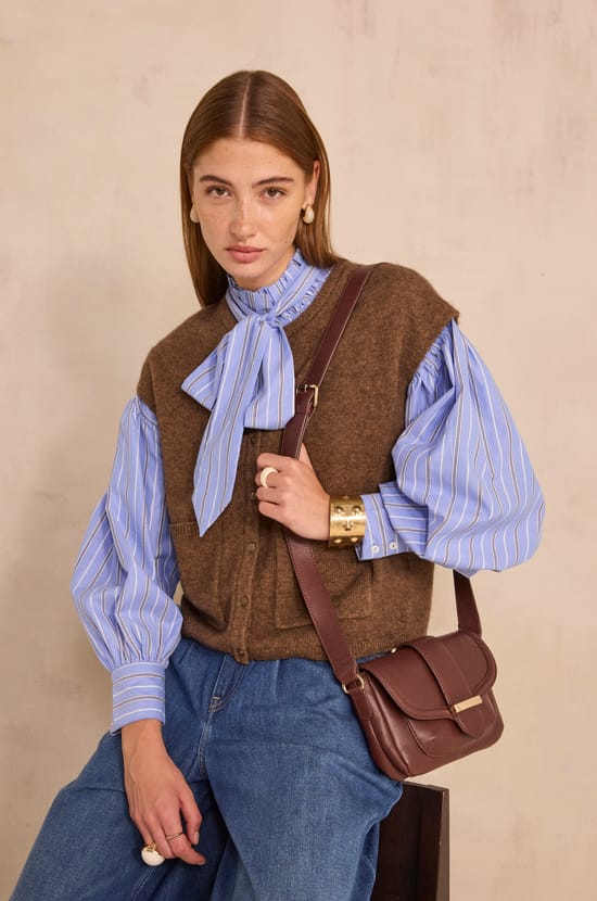 Striped blouse with lavalli&egrave;re collar MORGANE;${refinementColor}