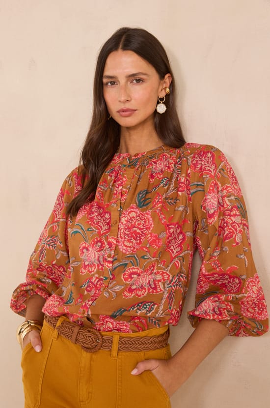 Printed long-sleeve cotton blouse DjJAZZ;${refinementColor}