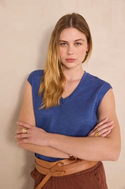 LYNA sleeveless linen blend T-shirt;${refinementColor}