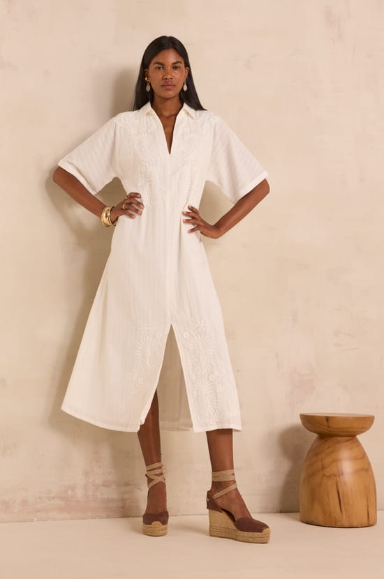 Short-sleeved straight dress in cotton PLAYA;${refinementColor}