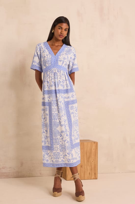 Robe imprim&eacute;e &agrave; manches courtes en coton m&eacute;lang&eacute; PRUNELLE;${refinementColor}