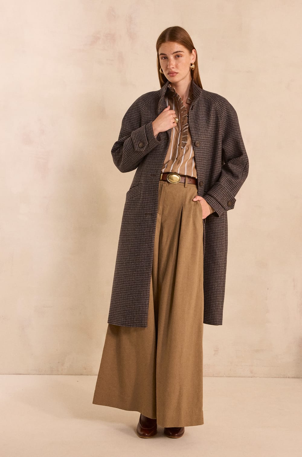 Long-sleeved Prince of Wales patterned coat DUKE;${refinementColor}