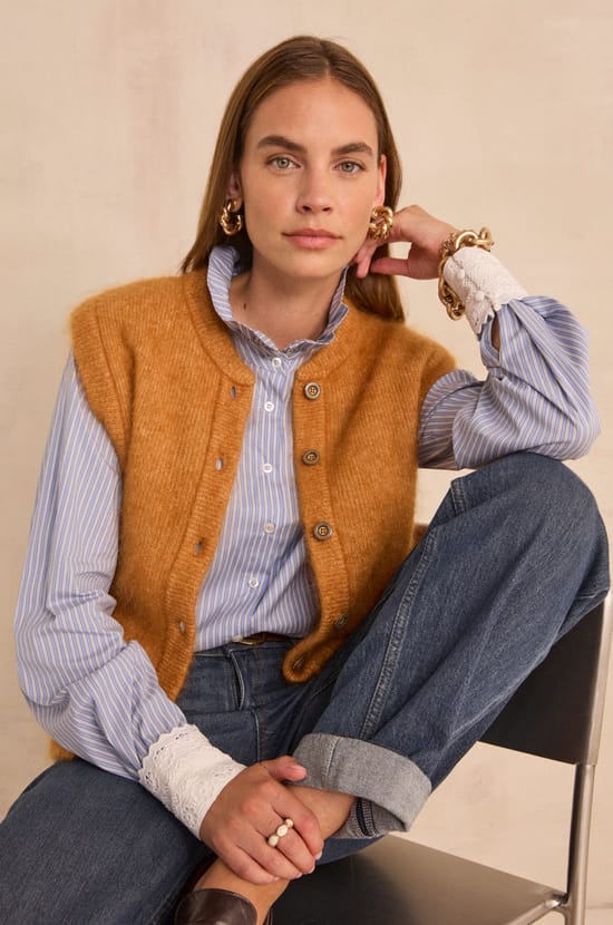 Blouse ray&eacute;e en coton DOUCE;${refinementColor}