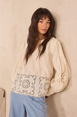Embroidered cream cotton blouse MADELEINE;${refinementColor}