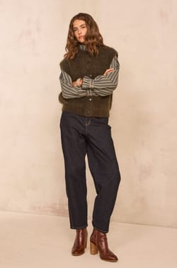 Khaki sleeveless cardigan in mixed mohair AYMIE;${refinementColor}