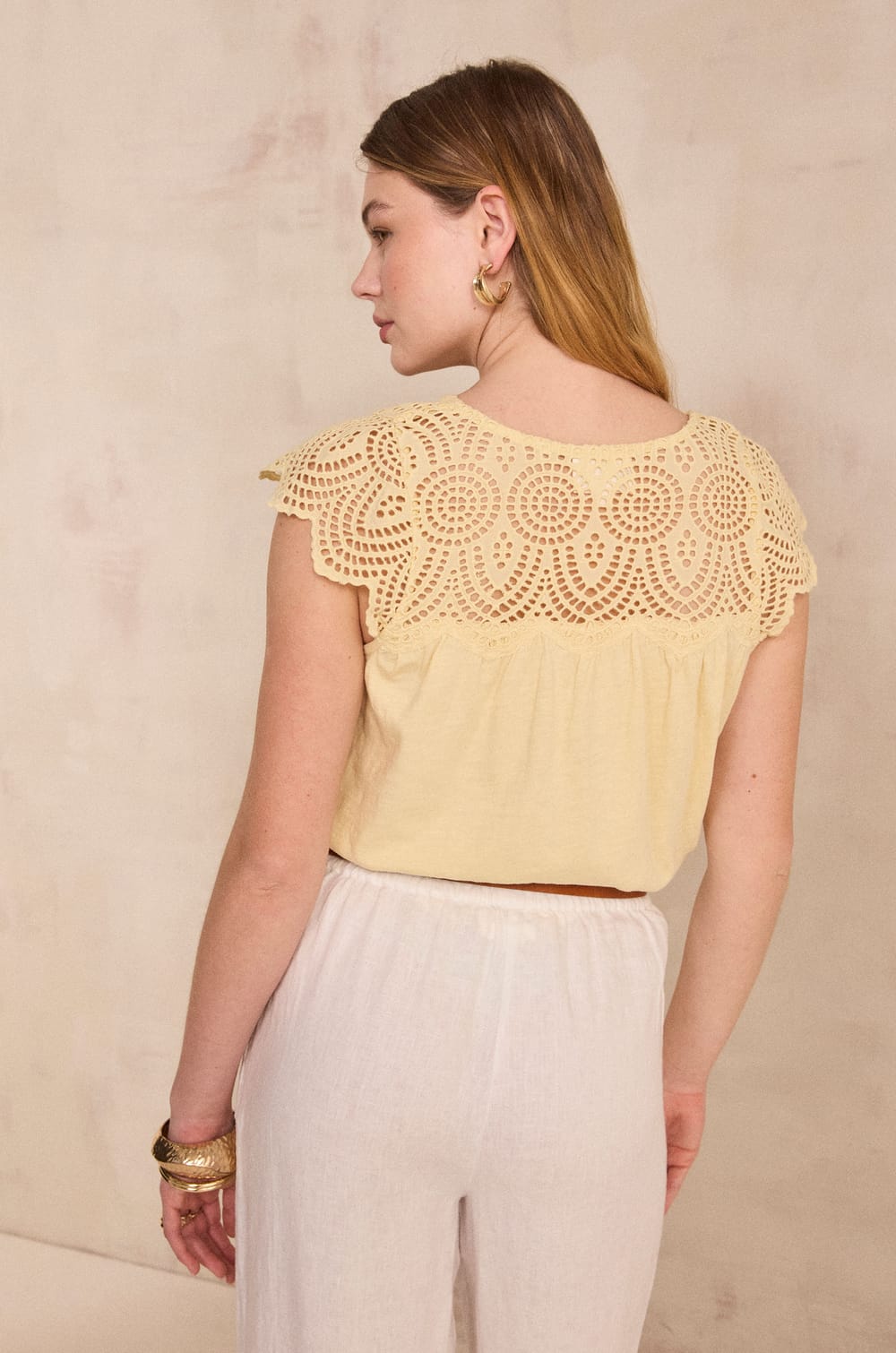 Embroidered short-sleeved cotton top LILOU;${refinementColor}