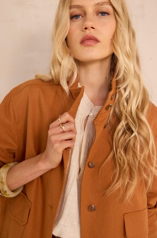Long sleeve mixed linen jacket BLONDIE;${refinementColor}
