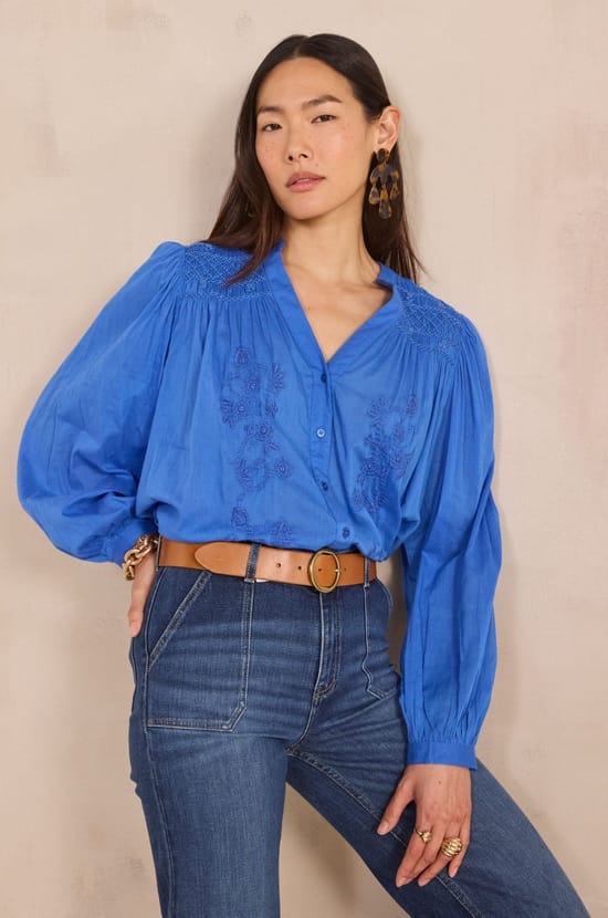 Long sleeve cotton blouse DARCIE;${refinementColor}