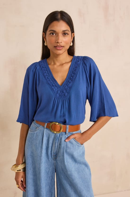 Embroidered blouse with 3/4 sleeves DEBORAH;${refinementColor}