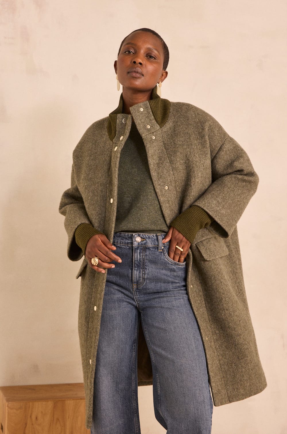 Wool coat herringbone pattern MAGDA;${refinementColor}