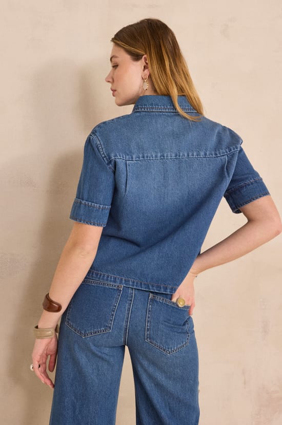 DIEGO short sleeve denim shirt;${refinementColor}