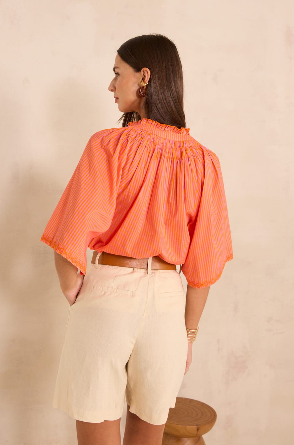 Striped short-sleeved cotton blouse SACHA;${refinementColor}