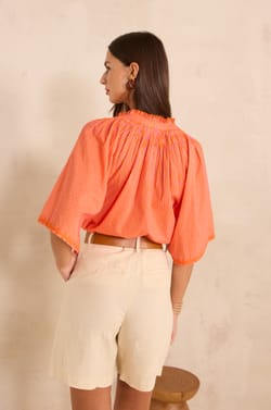 Striped short-sleeved cotton blouse SACHA;${refinementColor}