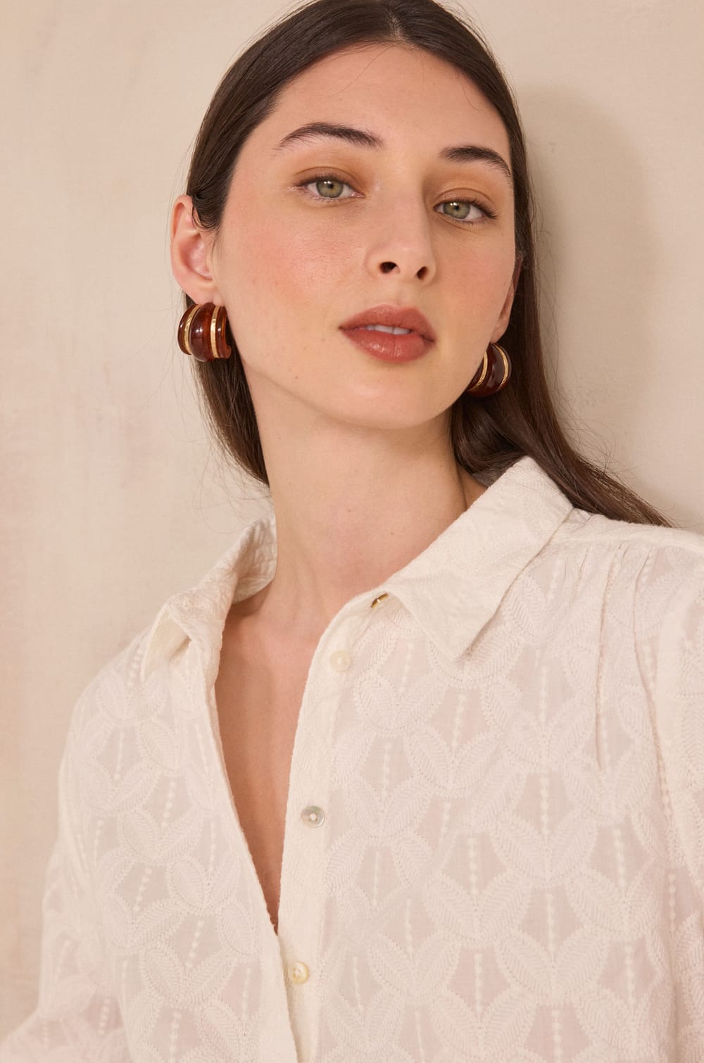 Embroidered long-sleeve cotton blouse DUKE;${refinementColor}