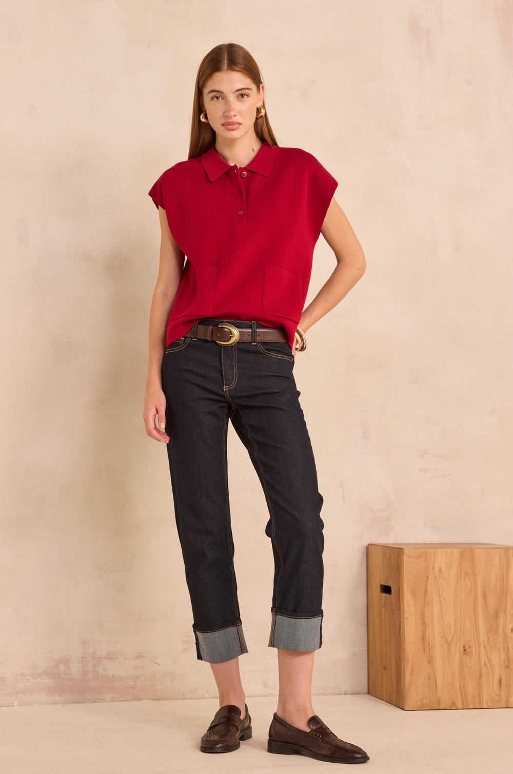 Jean cropped &agrave; revers DELIA;${refinementColor}