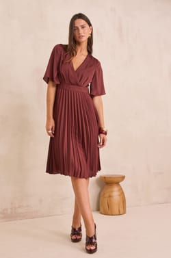 BERTILLE pleated wrap midi dress;${refinementColor}