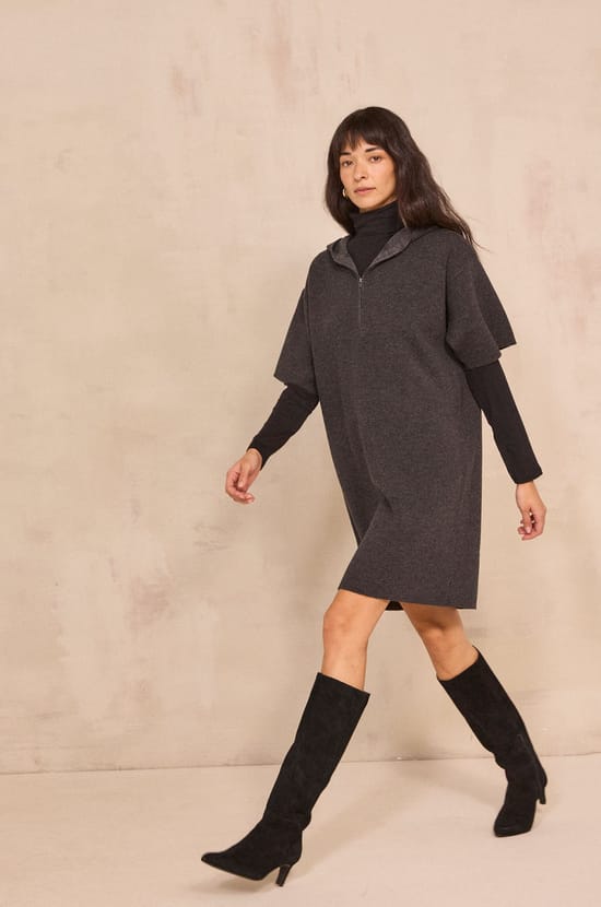 Charcoal gray blended wool dress PENSEE;${refinementColor}