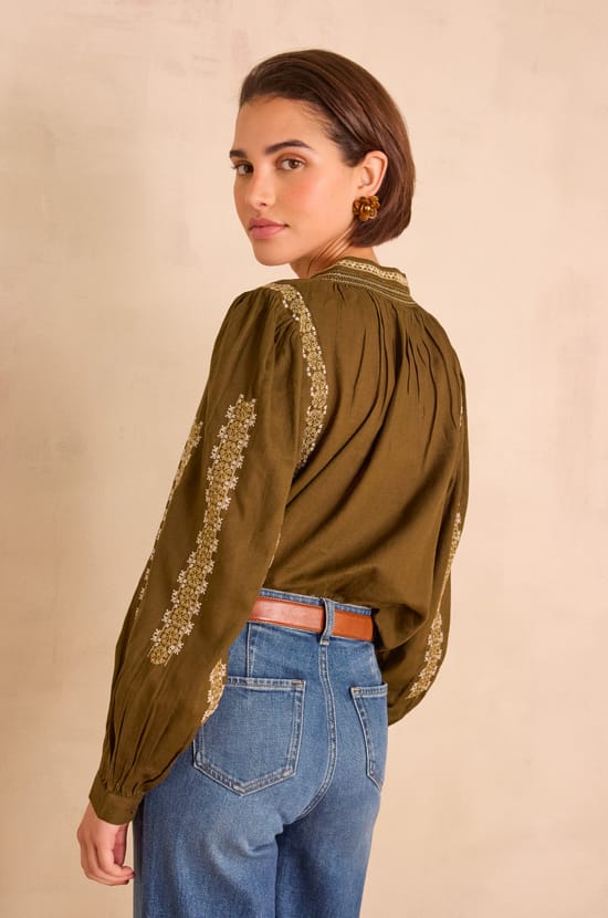 SIXTINE embroidered blouse in 100% cotton;${refinementColor}