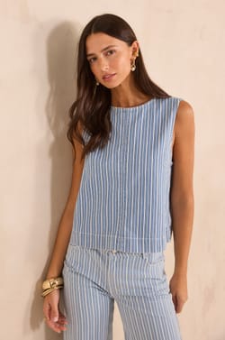 Striped sleeveless top in blended cotton Denver;${refinementColor}